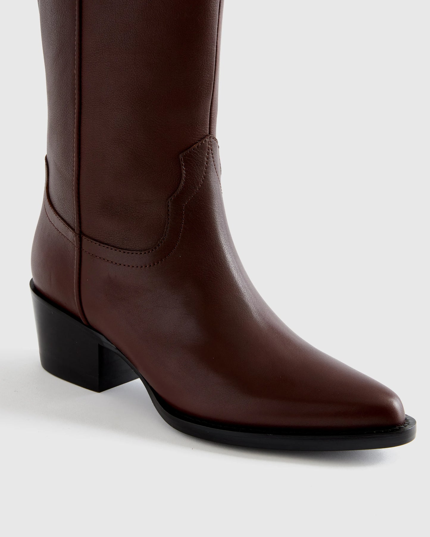Italian Leather Tall Western Boots - 5 / Black