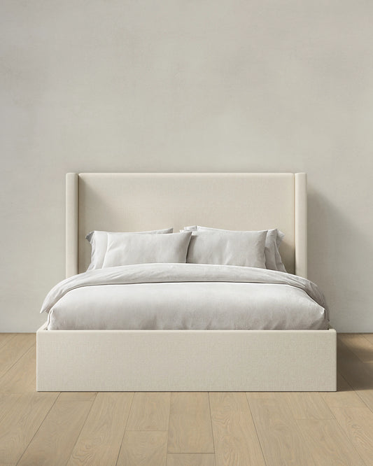 100% Linen Wingback Bed - Full / Canvas