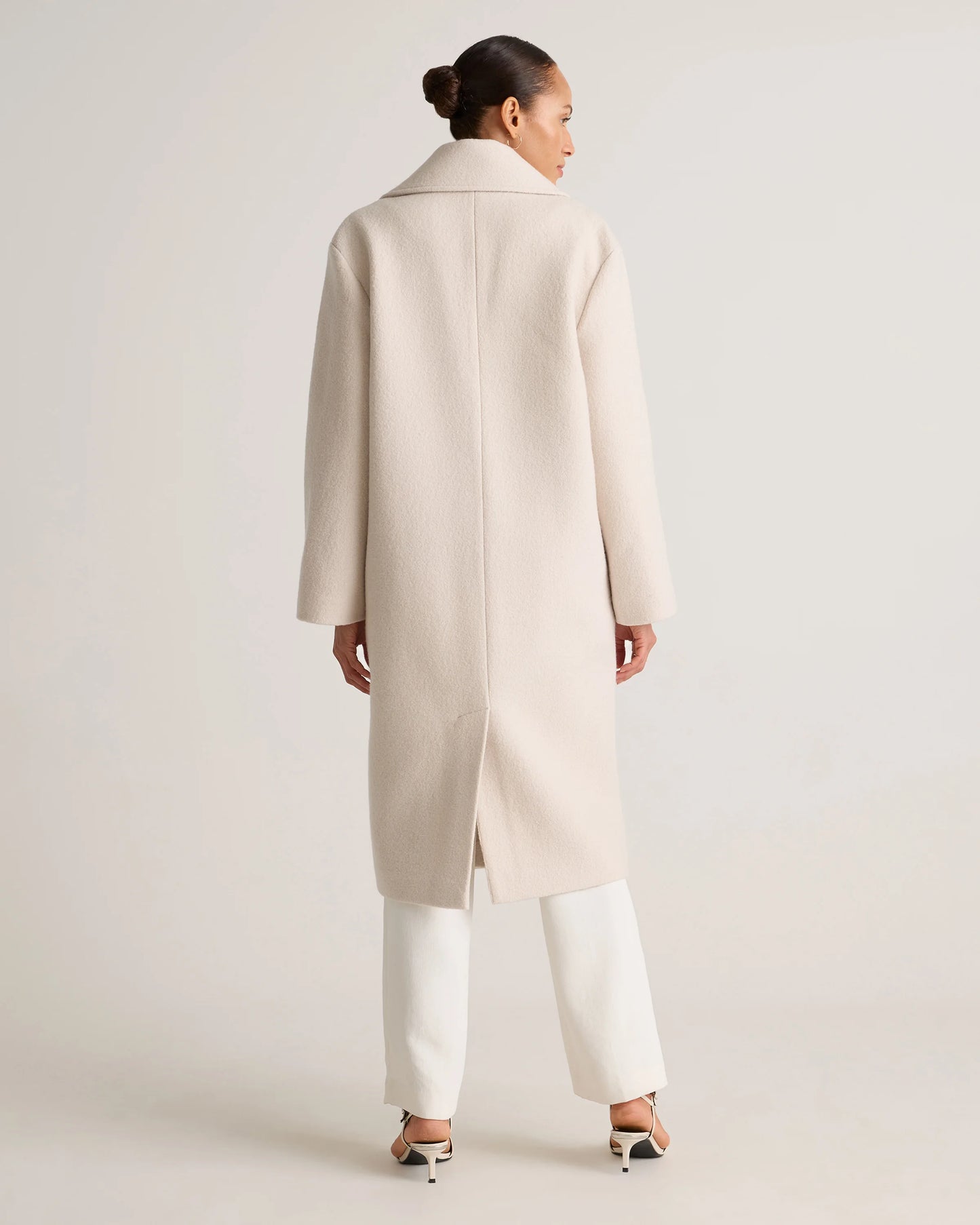 100% Merino Wool Shawl Collar Long Coat - XS / Heather Bone