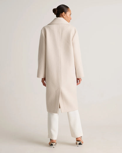 100% Merino Wool Shawl Collar Long Coat - XS / Heather Bone