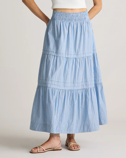 100% Organic Cotton Poplin Tiered Maxi Skirt - XS / Black
