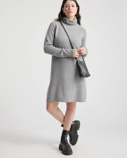 Mongolian Cashmere Turtleneck Sweater Dress - XS / Moss