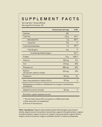 Certified Organic Plant Protein - One Size / Vanilla Bean