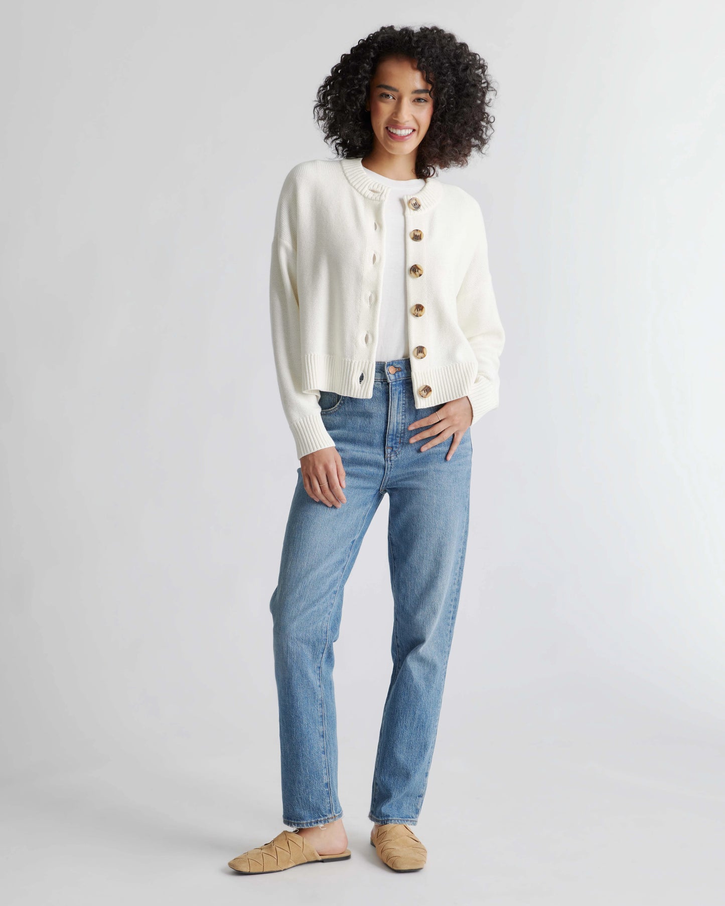 100% Organic Cotton Cropped Cardigan - XS / Heather Brown