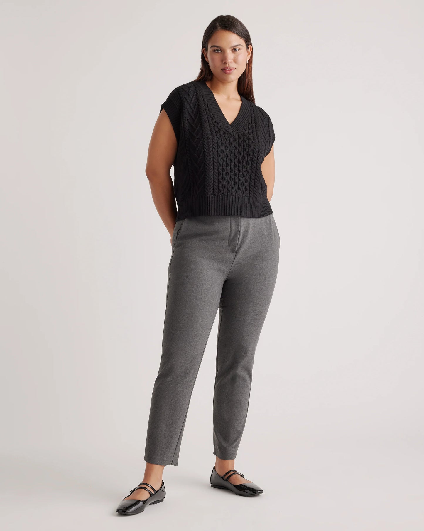 Australian Merino Wool Cable Sweater Vest - XS / Heather Grey