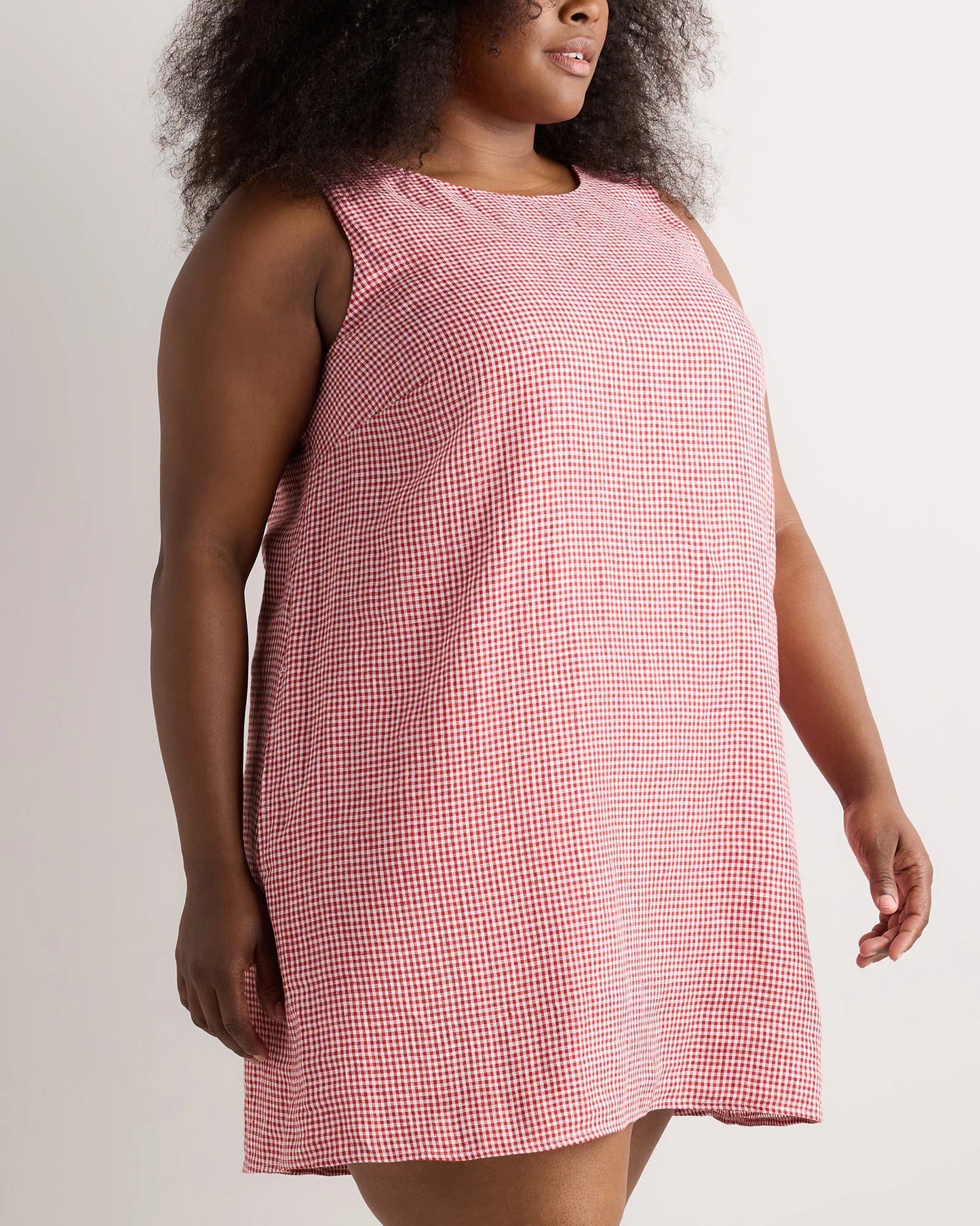 100% European Linen Tank Mini Dress - 1X / Black