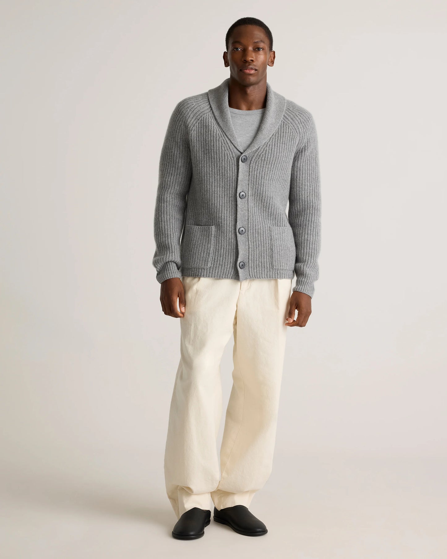 Mongolian Cashmere Shawl Collar Cardigan - S / Black