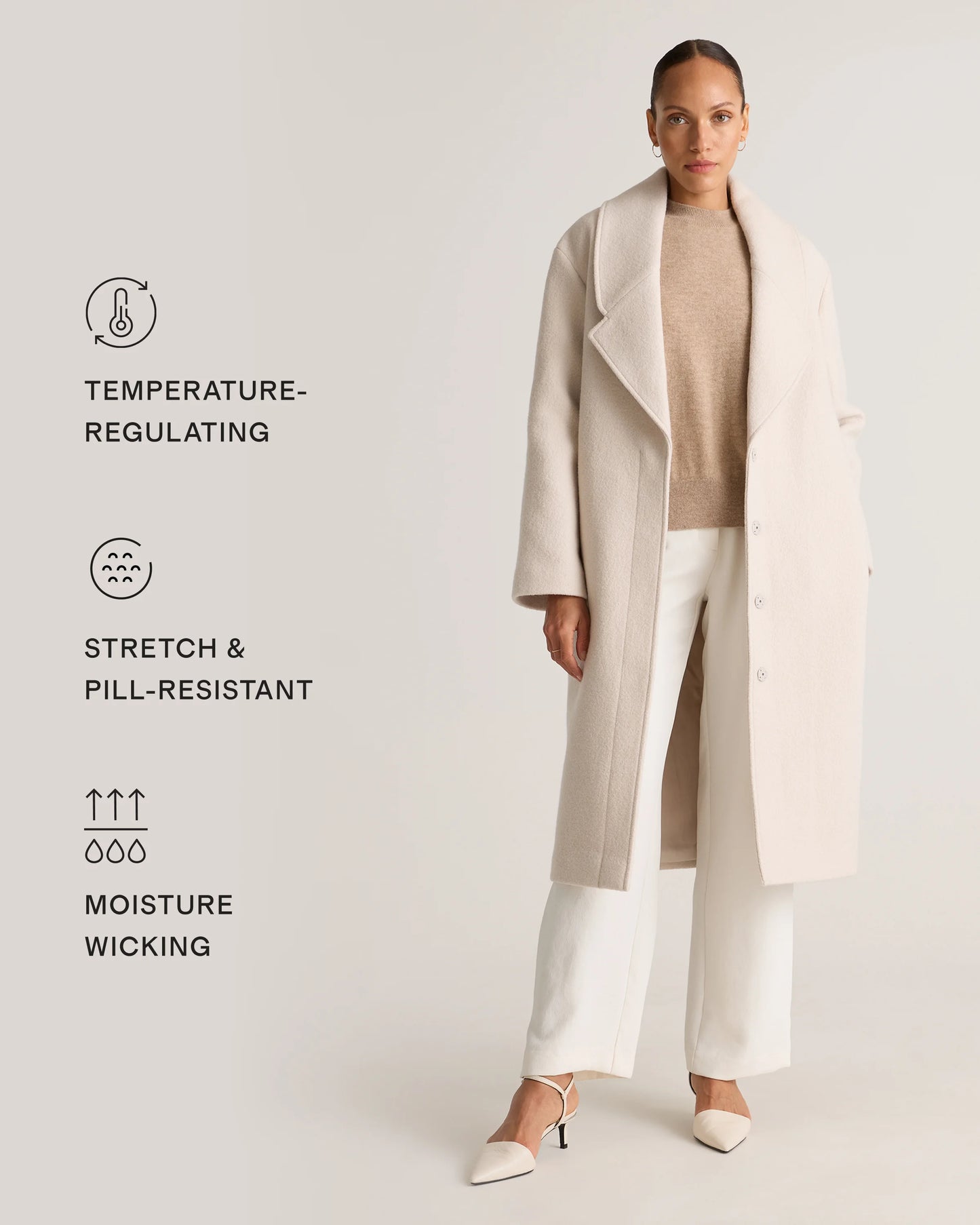 100% Merino Wool Shawl Collar Long Coat - XS / Heather Bone