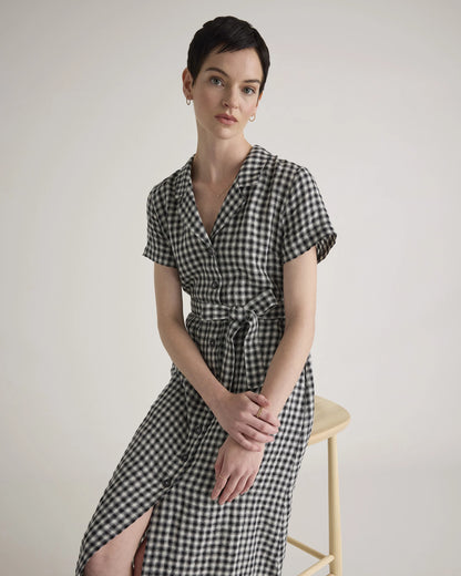 100% European Linen Button Front Dress - XS / Sky Blue Mariner Stripe