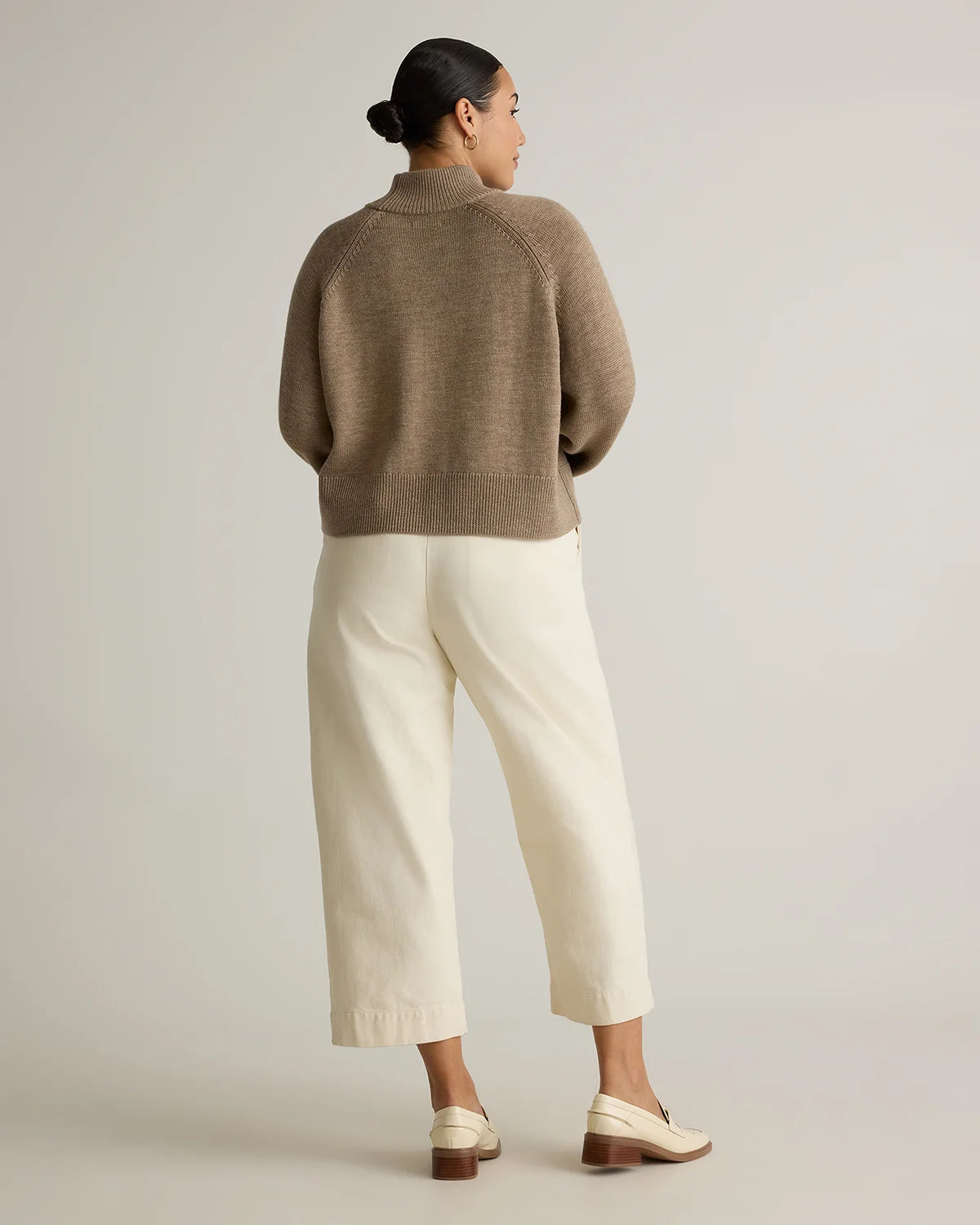 Australian Merino Wool Cropped Mock Neck Sweater - XS / Heather Bone