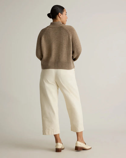Australian Merino Wool Cropped Mock Neck Sweater - XS / Heather Bone