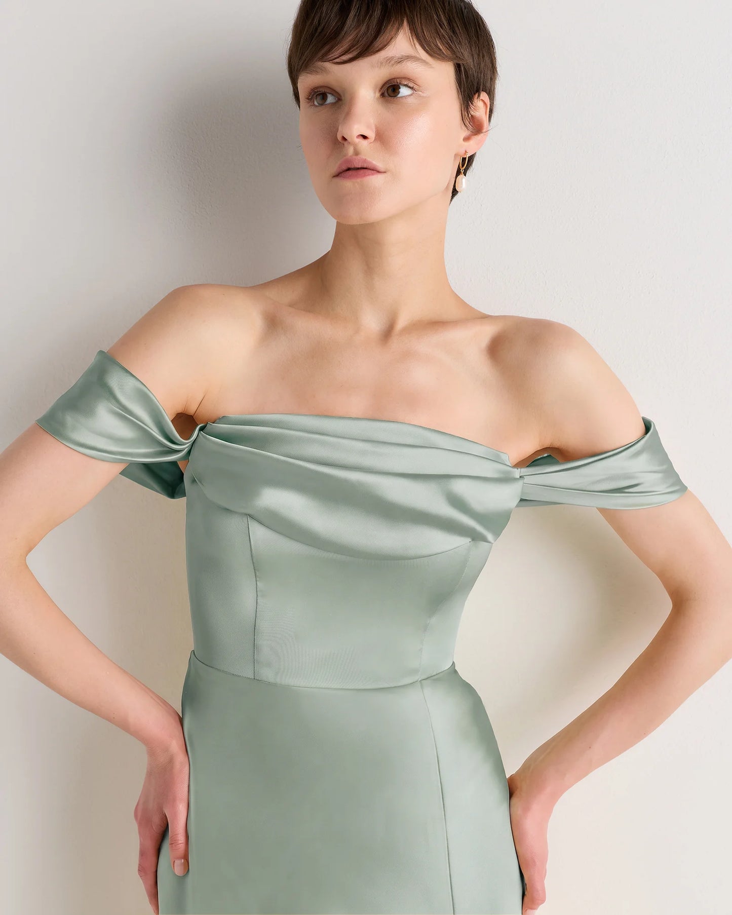 Aurora Stretch Satin Convertible Dress - 0 / Garden Sage Green