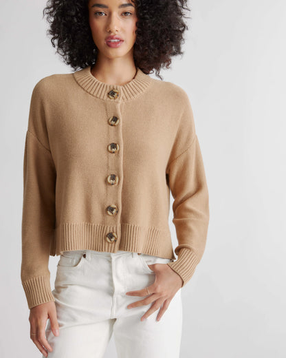 100% Organic Cotton Cropped Cardigan - XS / Heather Brown