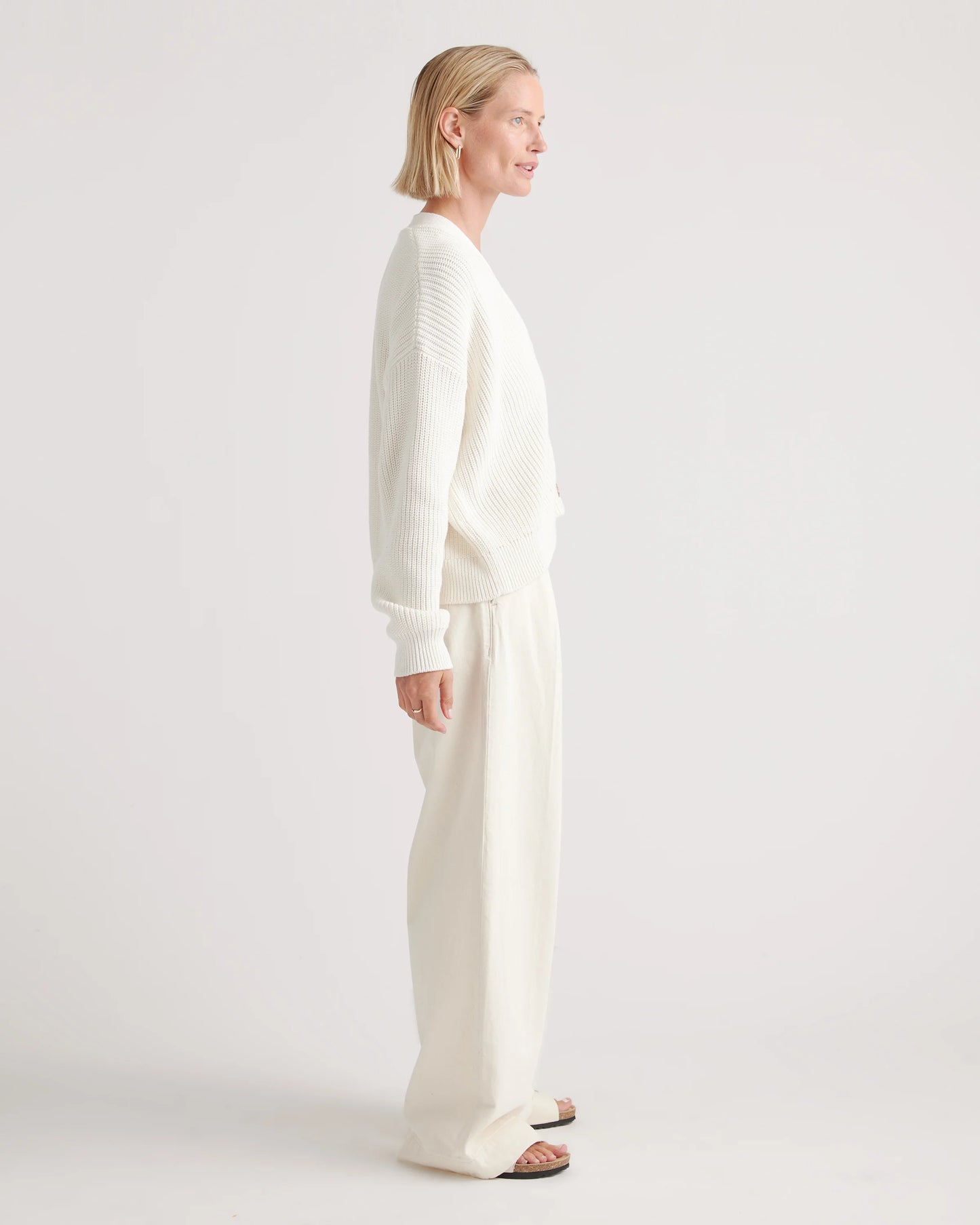 100% Organic Cotton Fisherman Boxy Cropped Cardigan - XS / Sapphire Blue