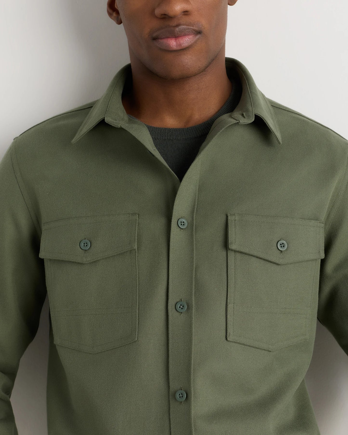 Brushed Cotton Wool Utility Overshirt - S / True Black