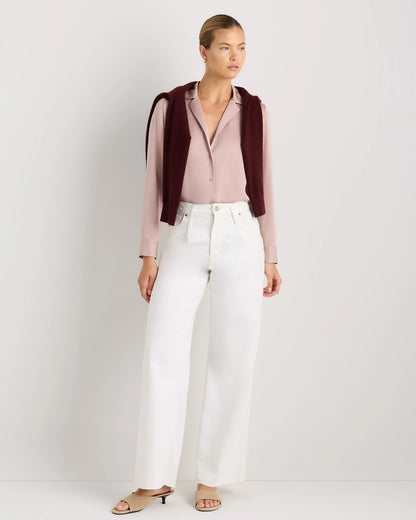 Washable Stretch Silk Notch Collar Blouse - XS / Moonstone Blue