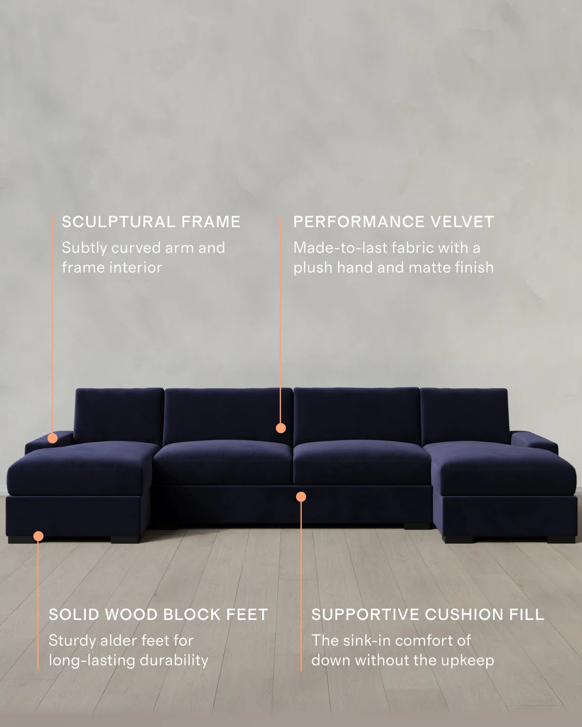 Stillman U Sectional in Performance Velvet - One Size / Java