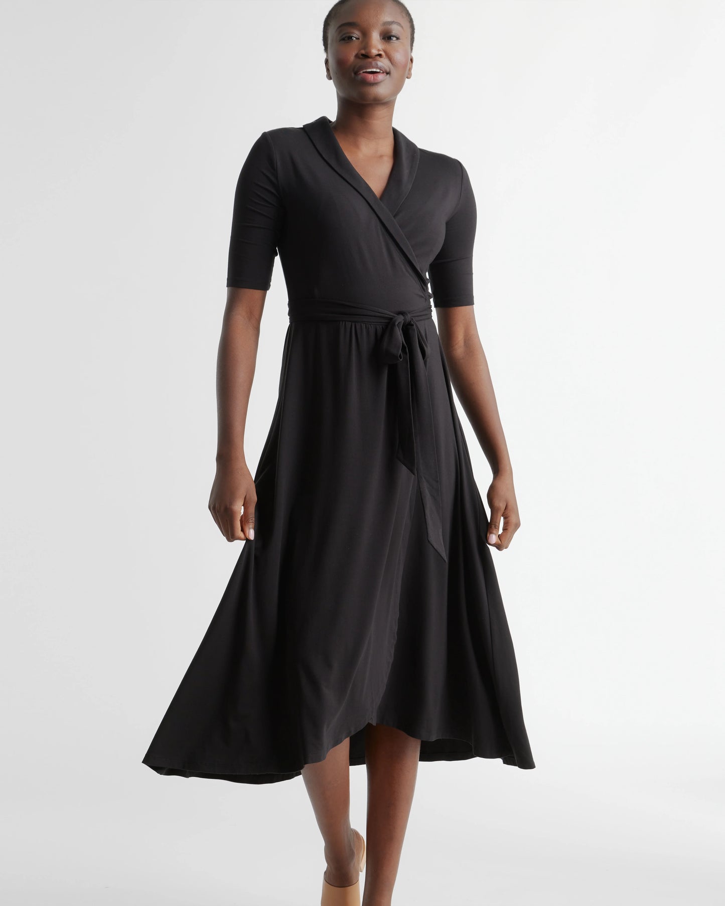 Tencel Jersey Midi Wrap Dress - XS / Brown