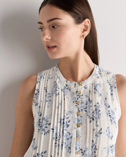 100% European Linen Sleeveless Swing Dress - XS / Classic Mini Gingham