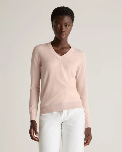 Lightweight Cotton Cashmere V-Neck Sweater - XS / Sugar Stone