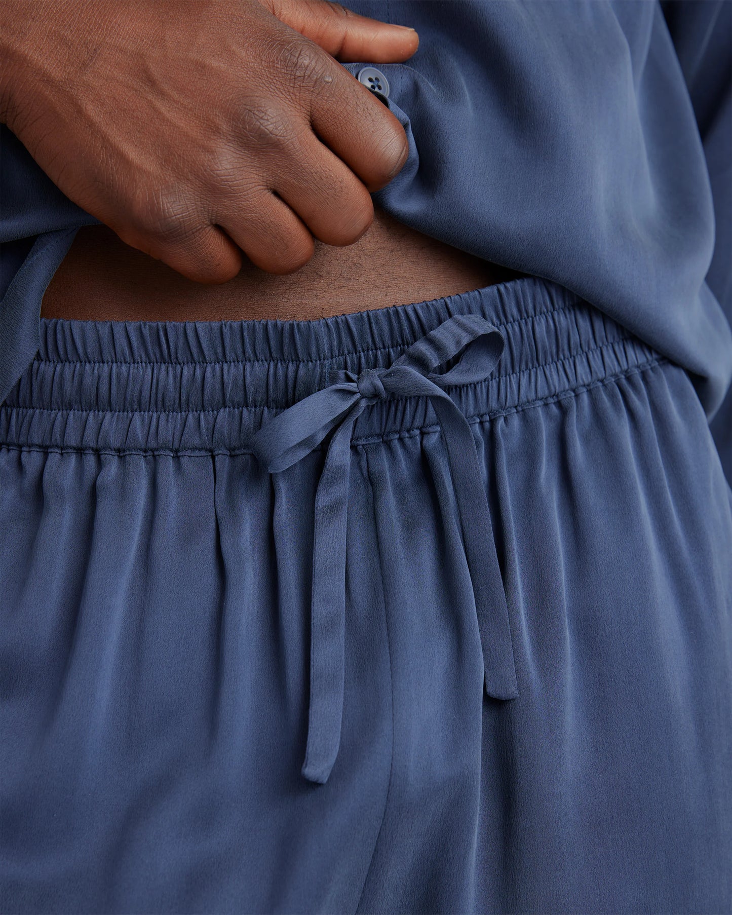 100% Washable Silk Button Down Pant Set - S / Indigo