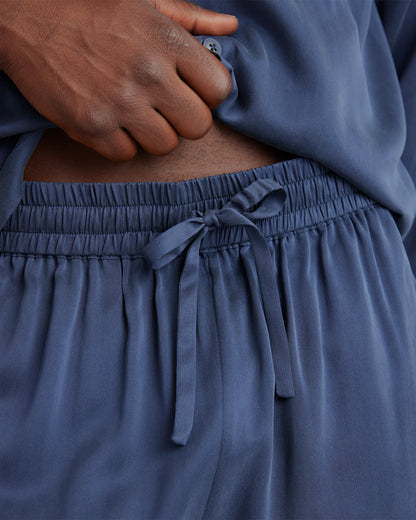 100% Washable Silk Button Down Pant Set - S / Indigo
