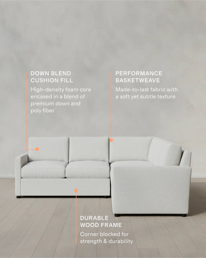 Brennan L Sectional in Performance Basketweave - 99x99 / Flax