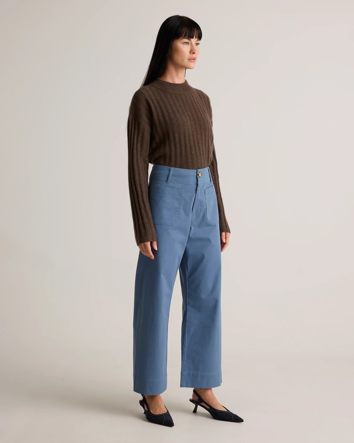 Organic Stretch Cotton Chino Cropped Wide Leg Pants - 0 / Aegean Blue