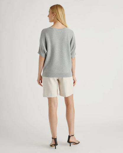 Lightweight Cotton Cashmere Link-Stitch Dolman Sweater - XS / Sugar Stone