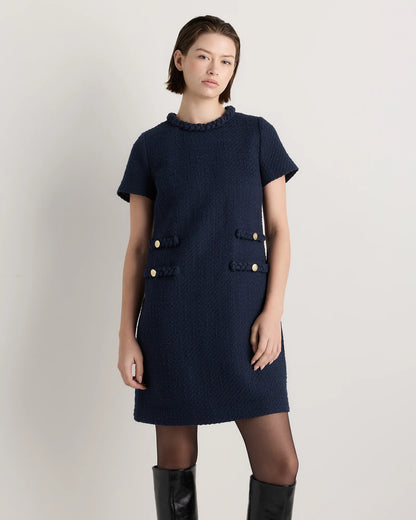 Tweed Short Sleeve Mini Dress - XS / True Black