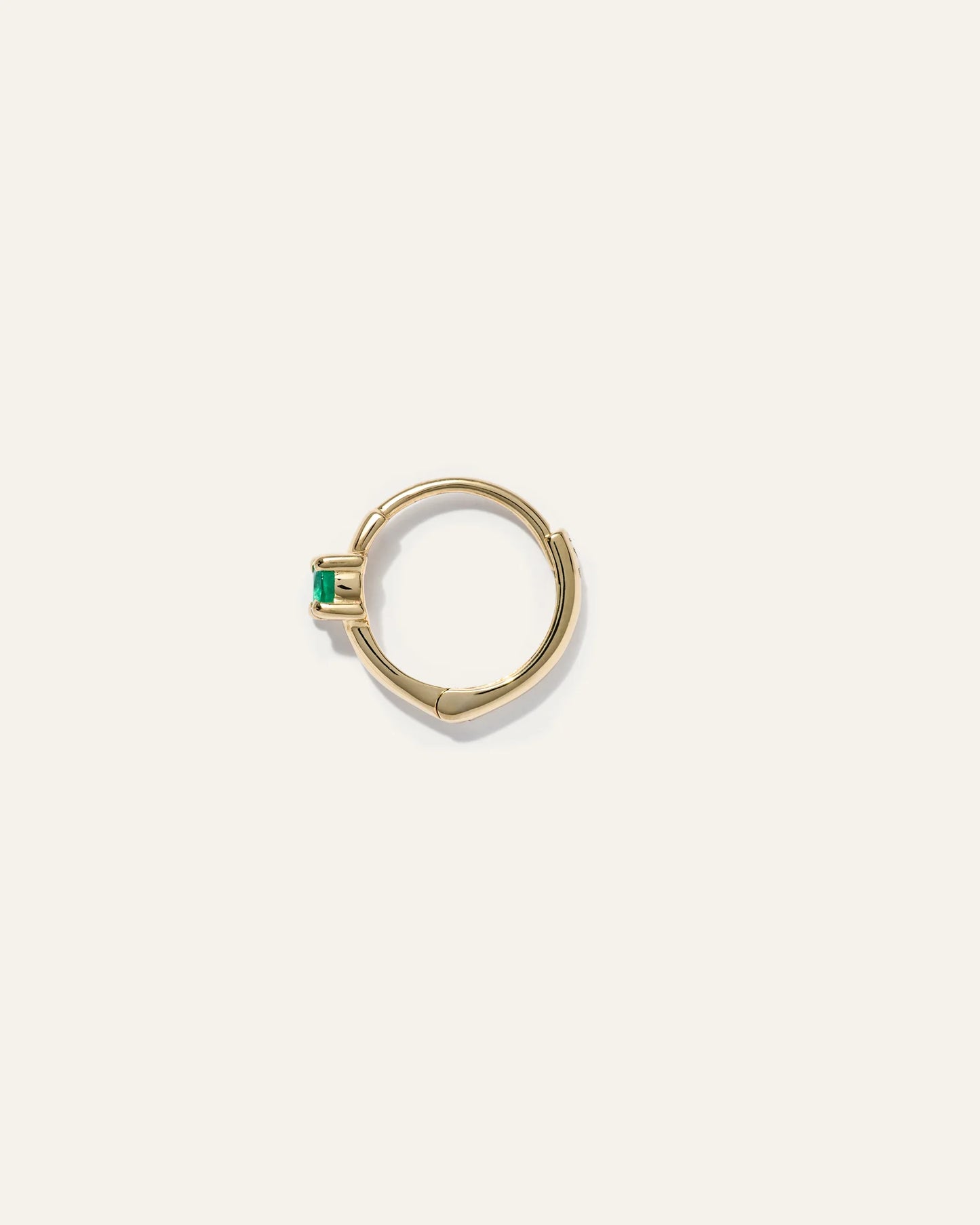 14K Gold Gemstone Tiny Huggie - Single - One Size / Emerald