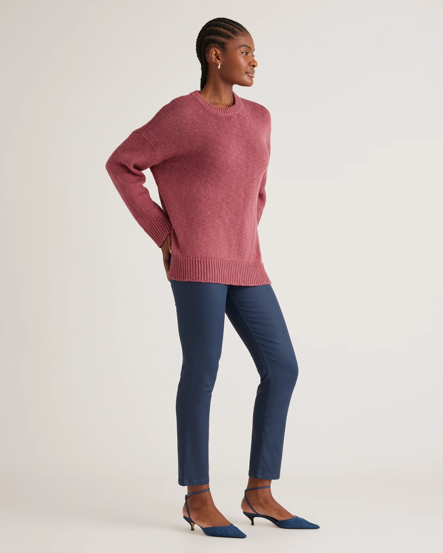 Cotton Linen Oversized Crew Sweater - XS / Dark Mauve