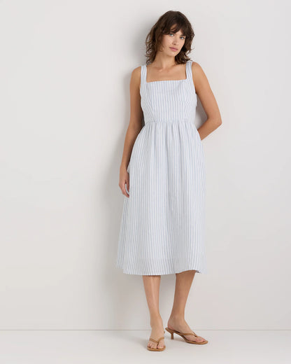 100% European Linen Fit & Flare Midi Dress - XS / Brick Red Heirloom Floral