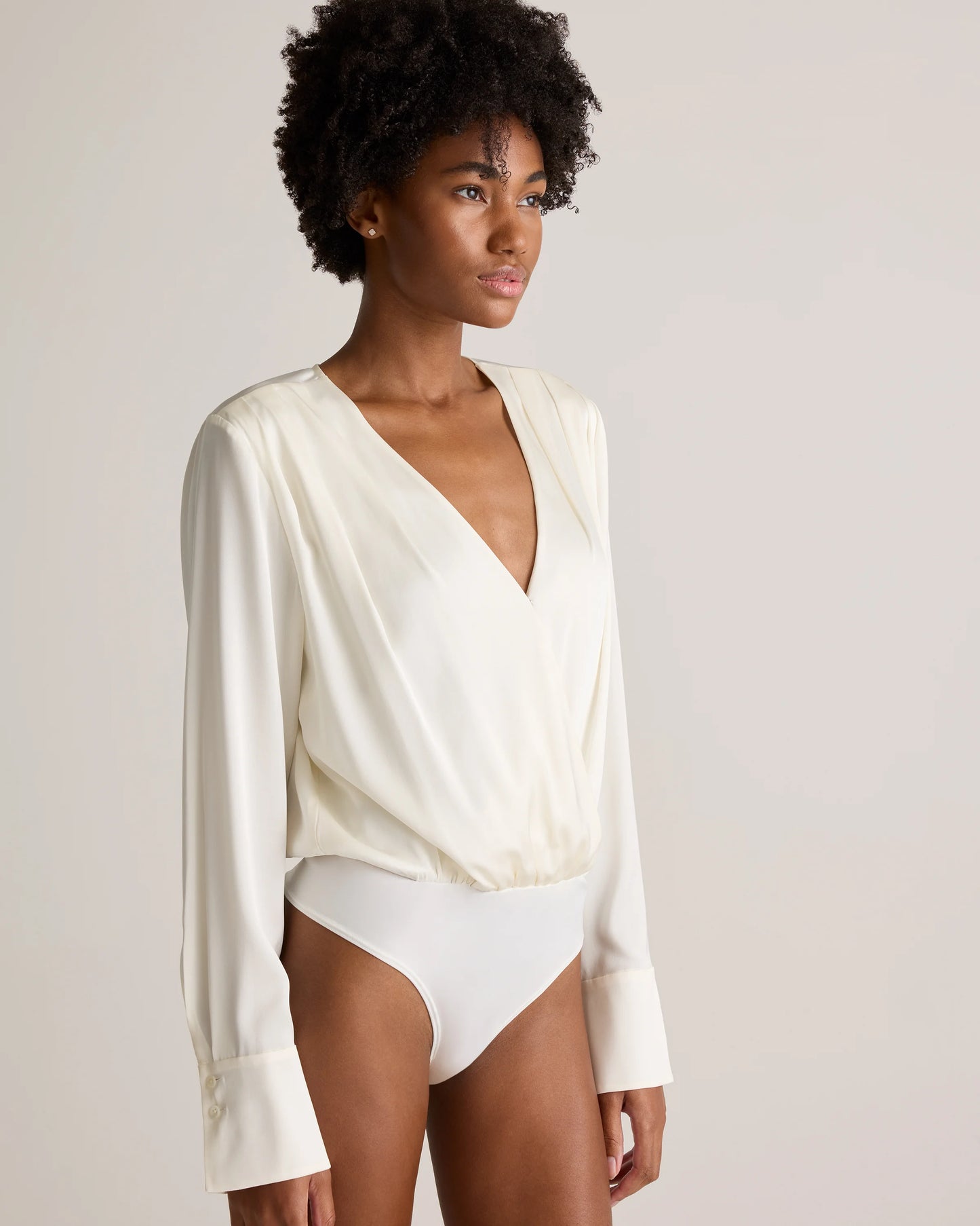 Washable Stretch Silk Surplice Bodysuit - XS / Moonstone Blue