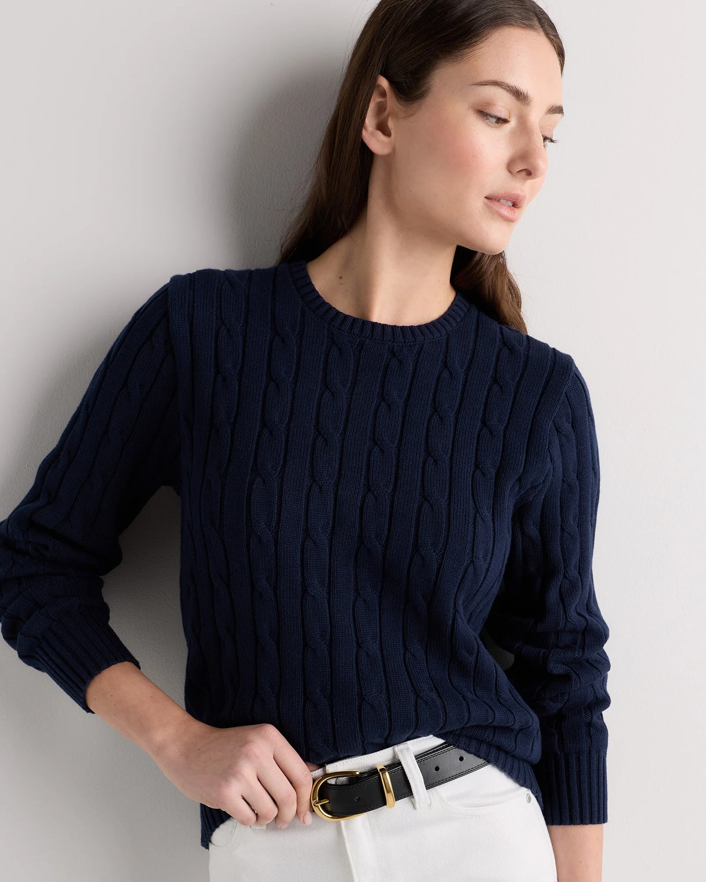 100% Organic Cotton Cable Crewneck Sweater - XS / Sapphire Blue