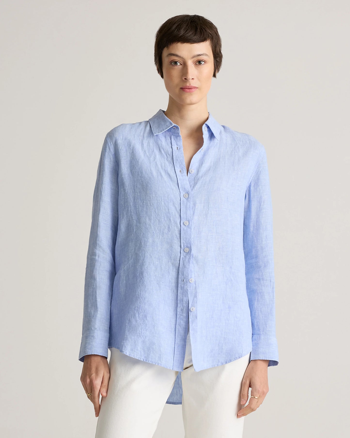 100% European Linen Long Sleeve Shirt - XS / Blue Pinstripe