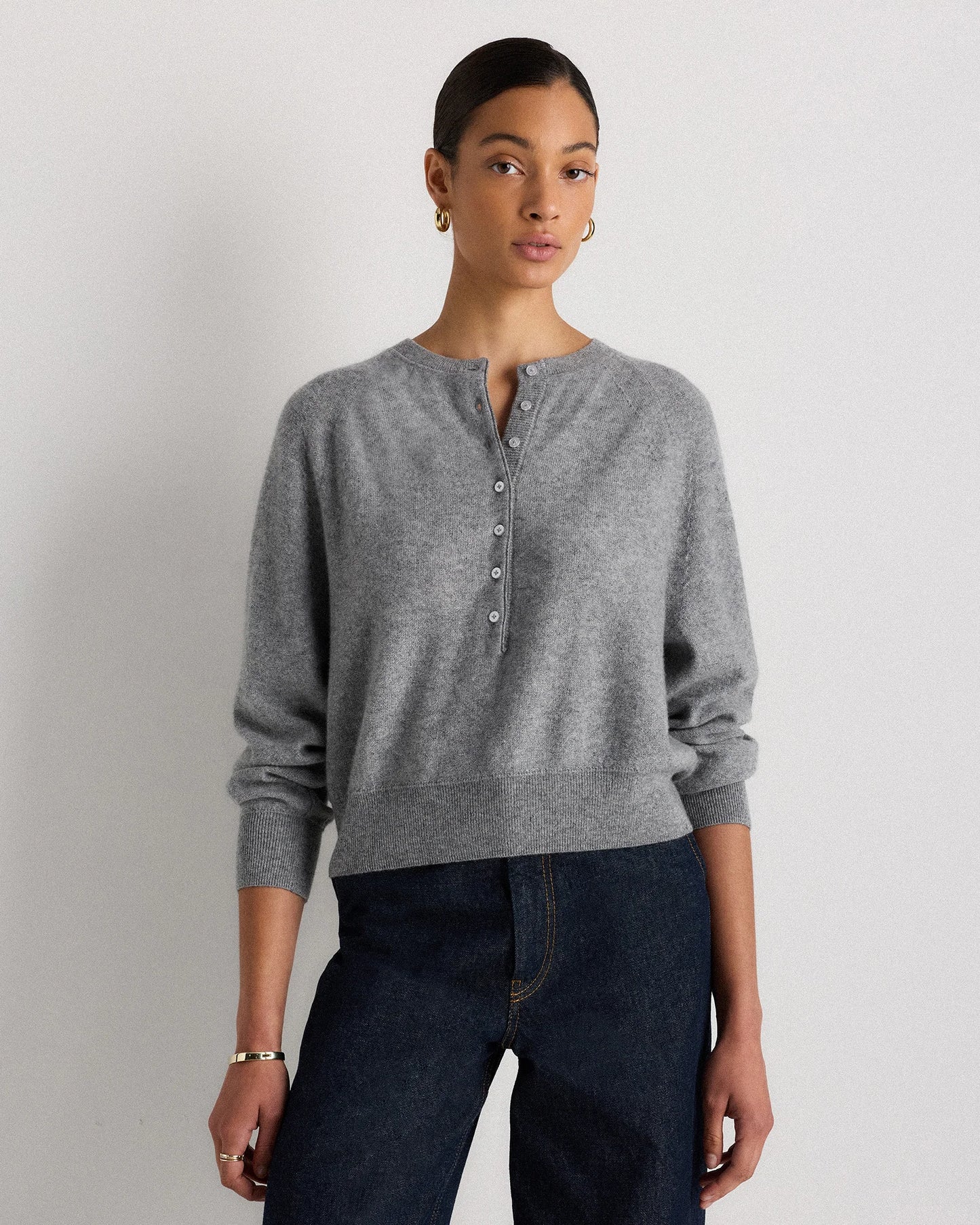 Mongolian Cashmere Dolman Sleeve Henley Sweater - XS / Oatmeal