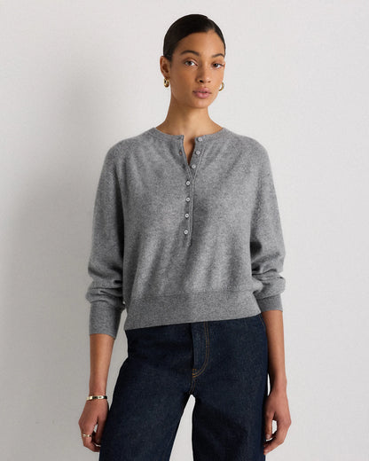Mongolian Cashmere Dolman Sleeve Henley Sweater - XS / Oatmeal