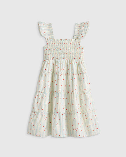 100% Organic Cotton Poplin Smocked Dress - 6 / Apricot Ditsy Floral