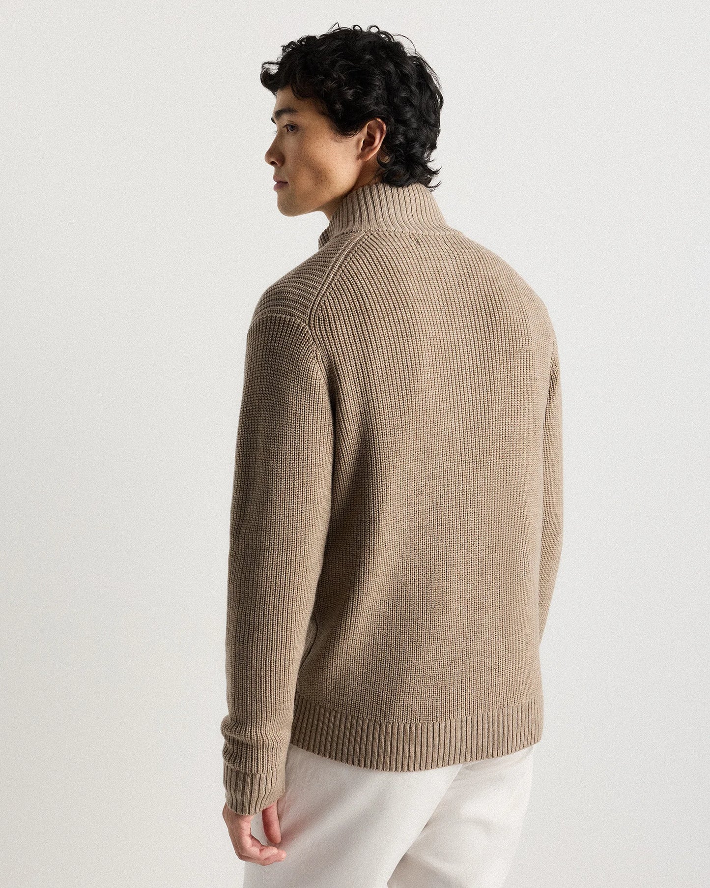 Australian Merino Wool Full Zip Sweater - S / Heather Bone