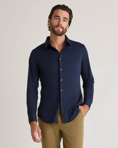 Commuter Stretch Pique Long Sleeve Button Down - XS / Dark Coal