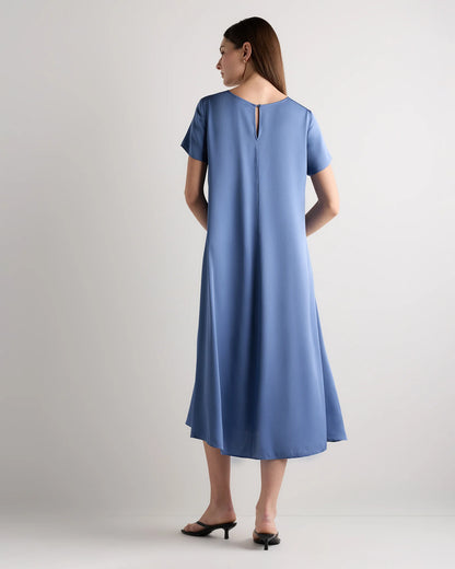 Washable Stretch Silk Voluminous Maxi Dress - XS / Moonstone Blue