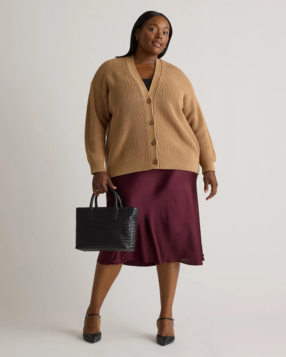 100% Organic Cotton Oversized Boyfriend Cardigan - 1X / Camel