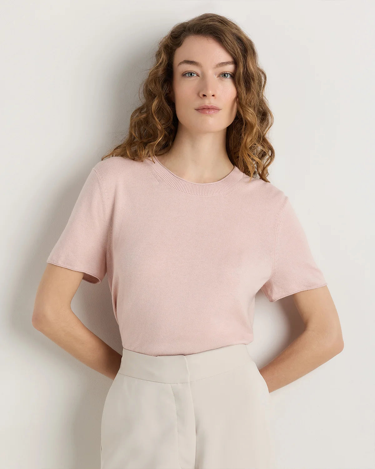 Lightweight Cotton Cashmere Relaxed Sweater Tee - XS / Sugar Stone