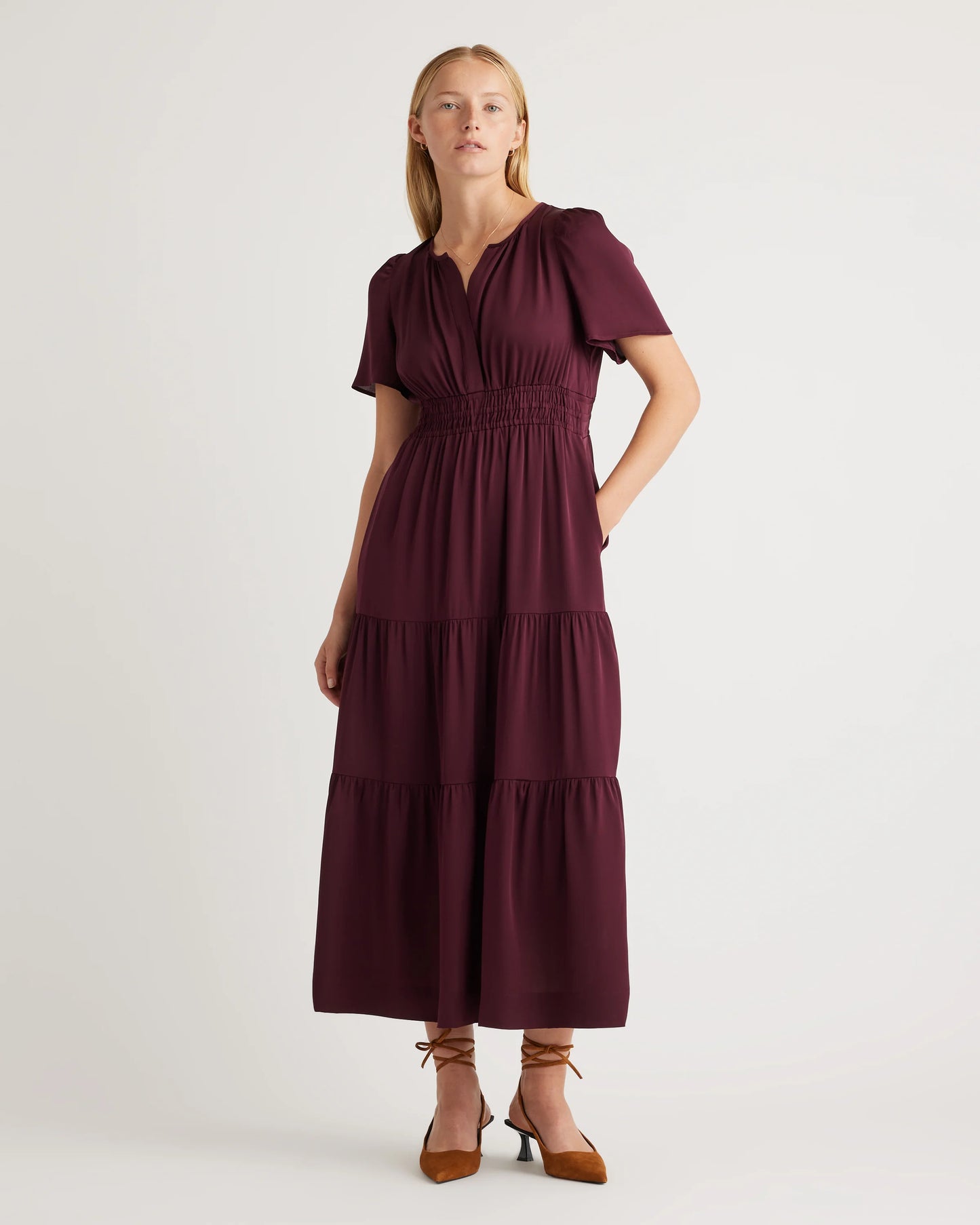Washable Stretch Silk Tiered Maxi Dress - XS / Navy