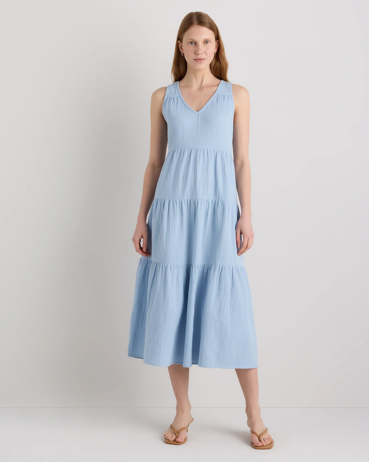 100% Organic Cotton Gauze Tiered Maxi Dress - XS / Indigo Blue