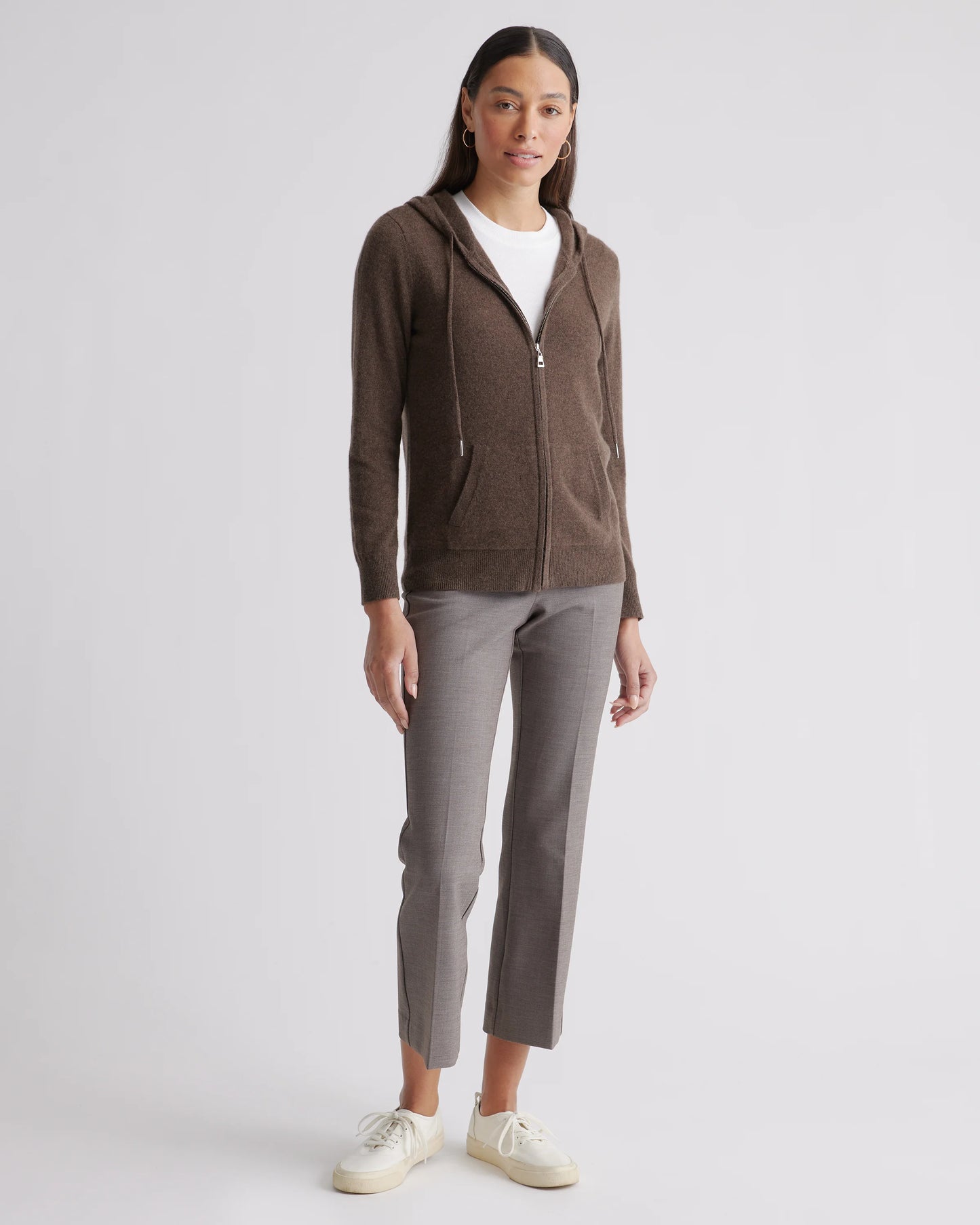 Mongolian Spring Cashmere Full-Zip Hoodie - XS / Brown