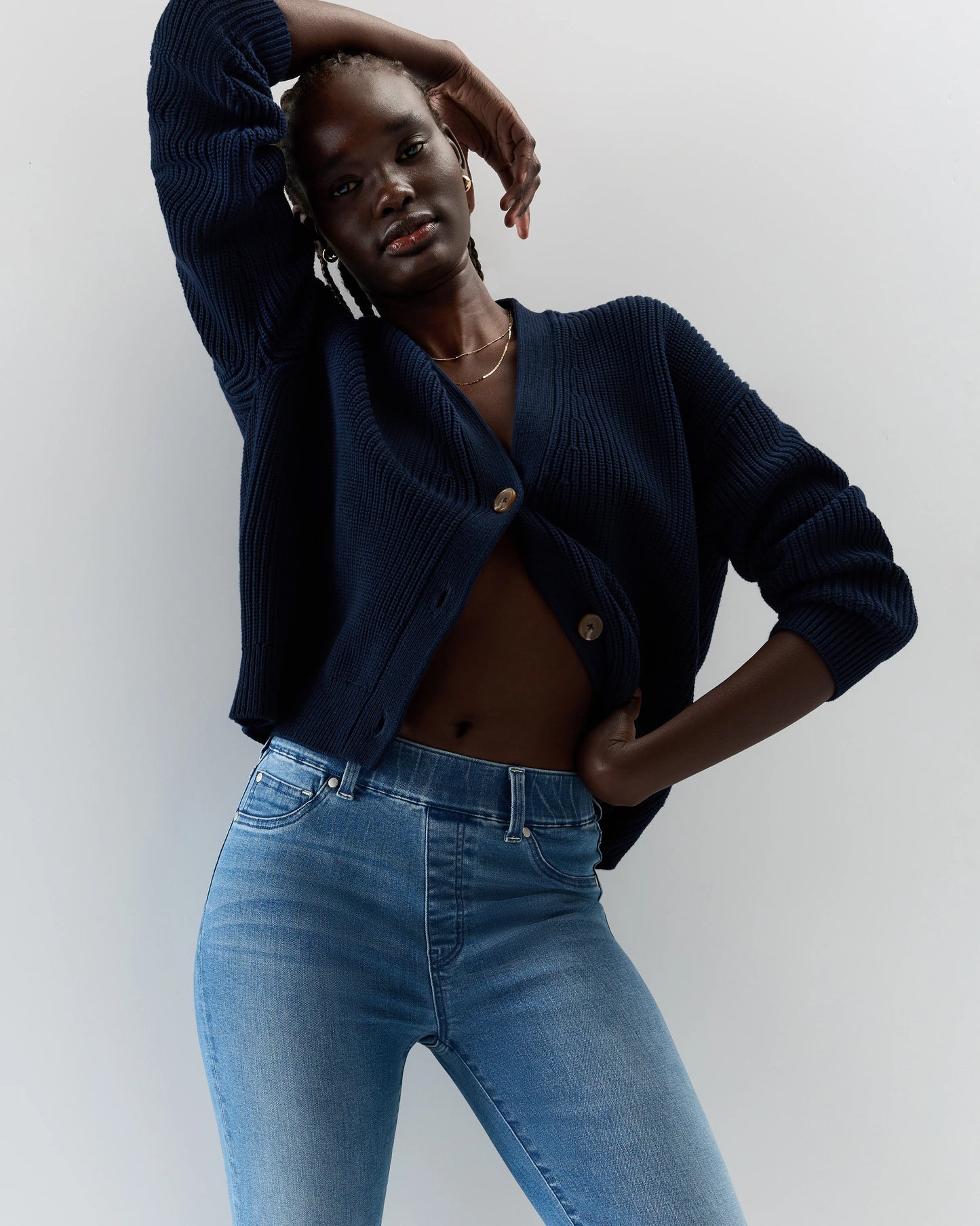 Nina Stretch Pull-On Flare Jeans - XS / Raven Black