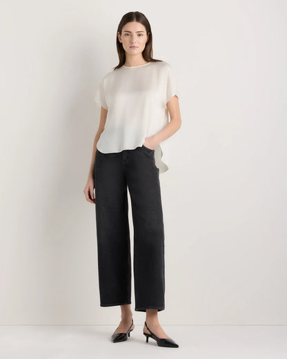 Washable Stretch Silk Split Hem Tee - XS / Ivory
