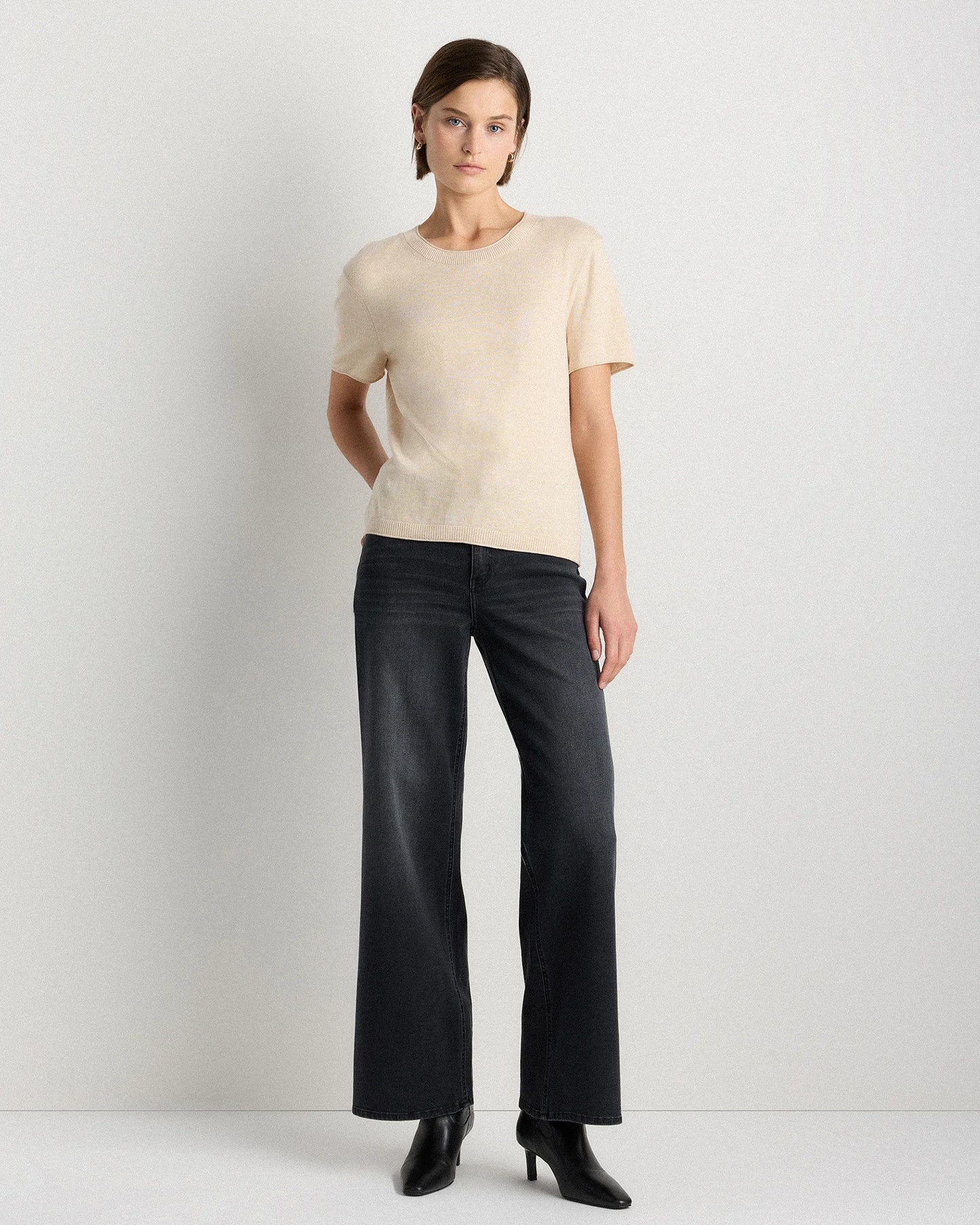 Lightweight Cotton Cashmere Relaxed Sweater Tee - XS / Sugar Stone
